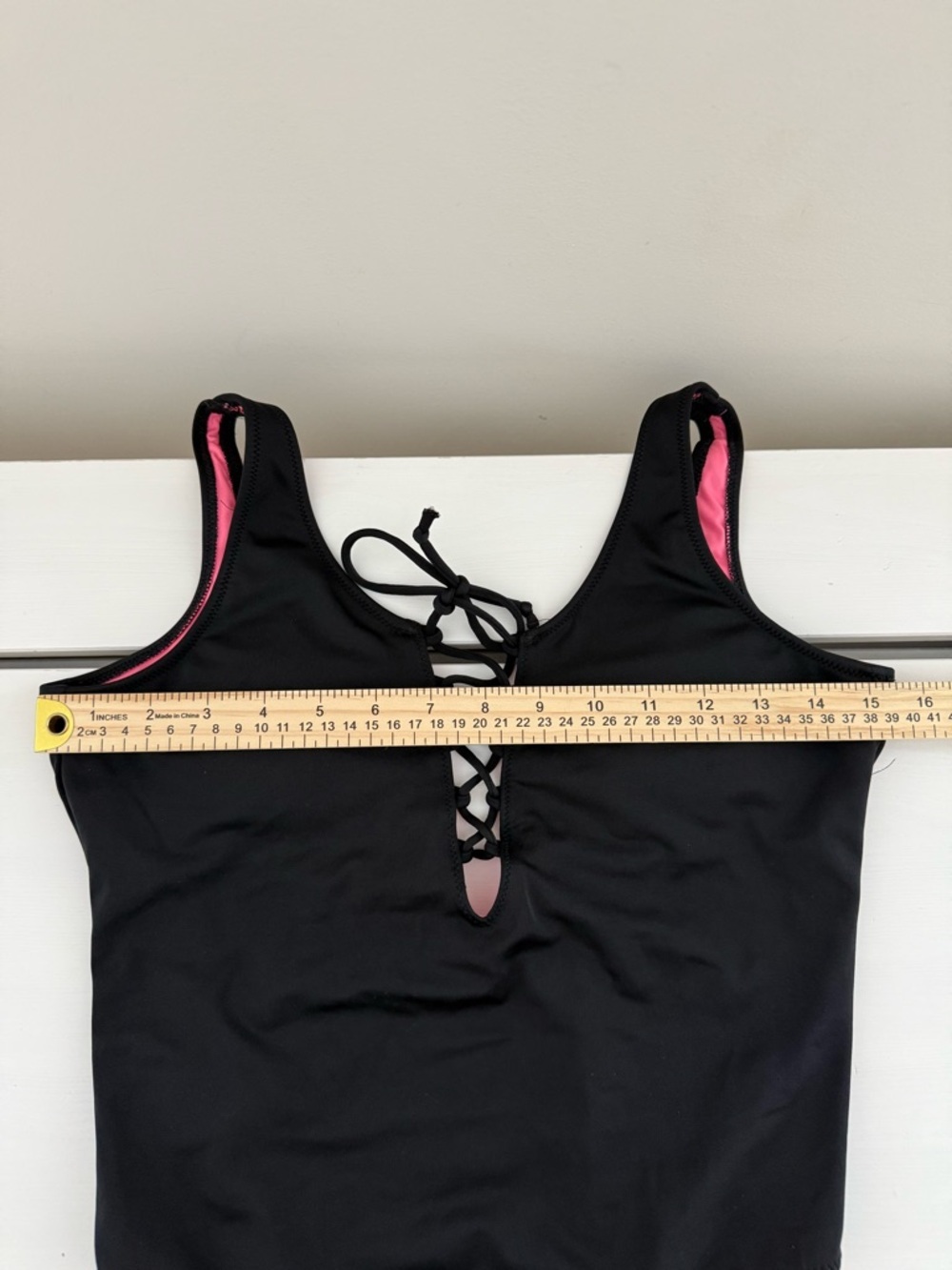Victoria’s Secret PINK Black Lace Up One Piece Swimsuit Pink Lining Medium - Picture 9 of 10